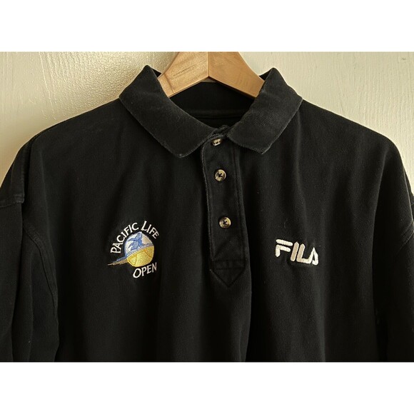 Vintage Fila Polo Shirt Pacific Life Open Black XL embroidered Logos - Picture 5 of 6